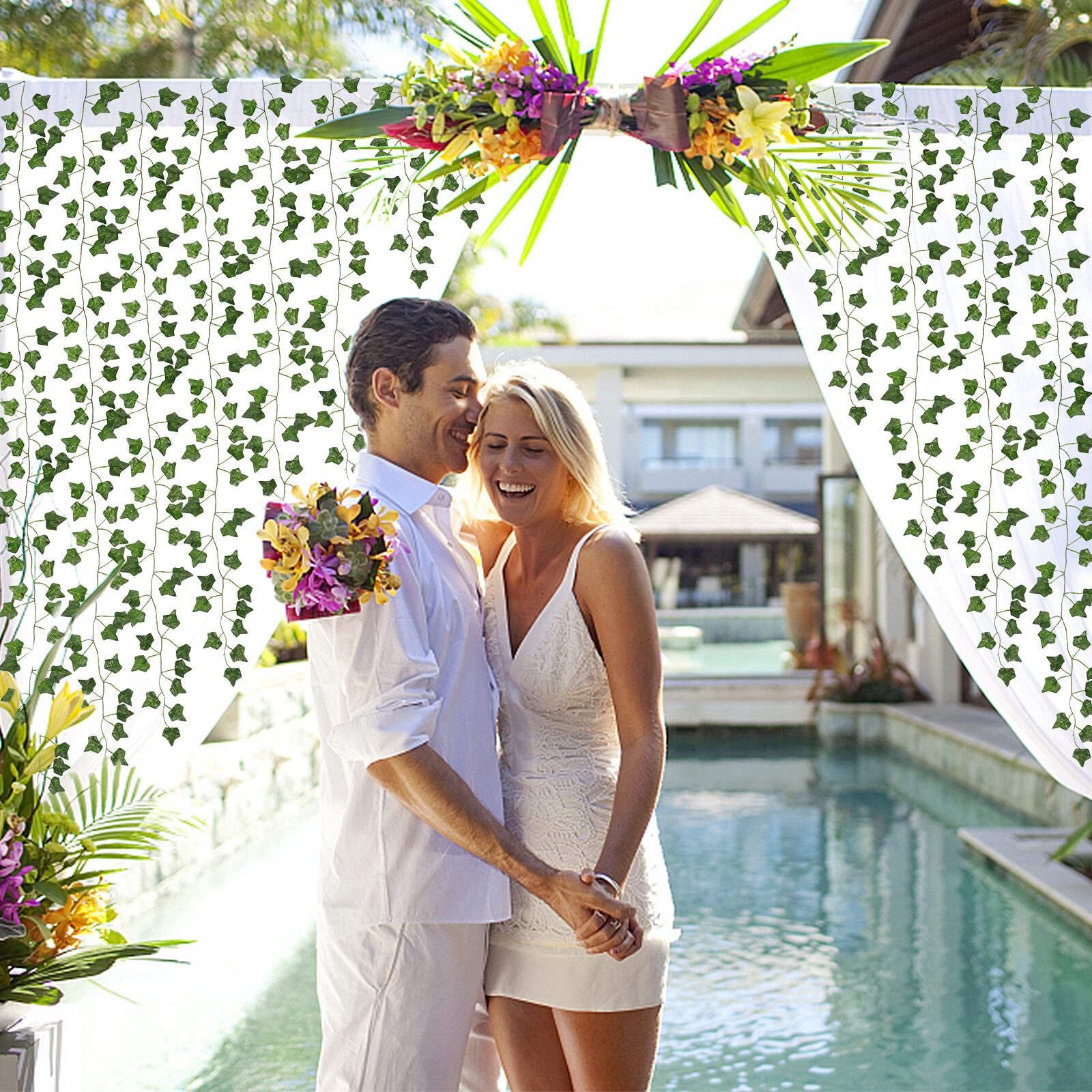 EZFLOWERY 120 Strands 840 Feet Artificial Ivy Vines Leaves, Silk Garland Fake