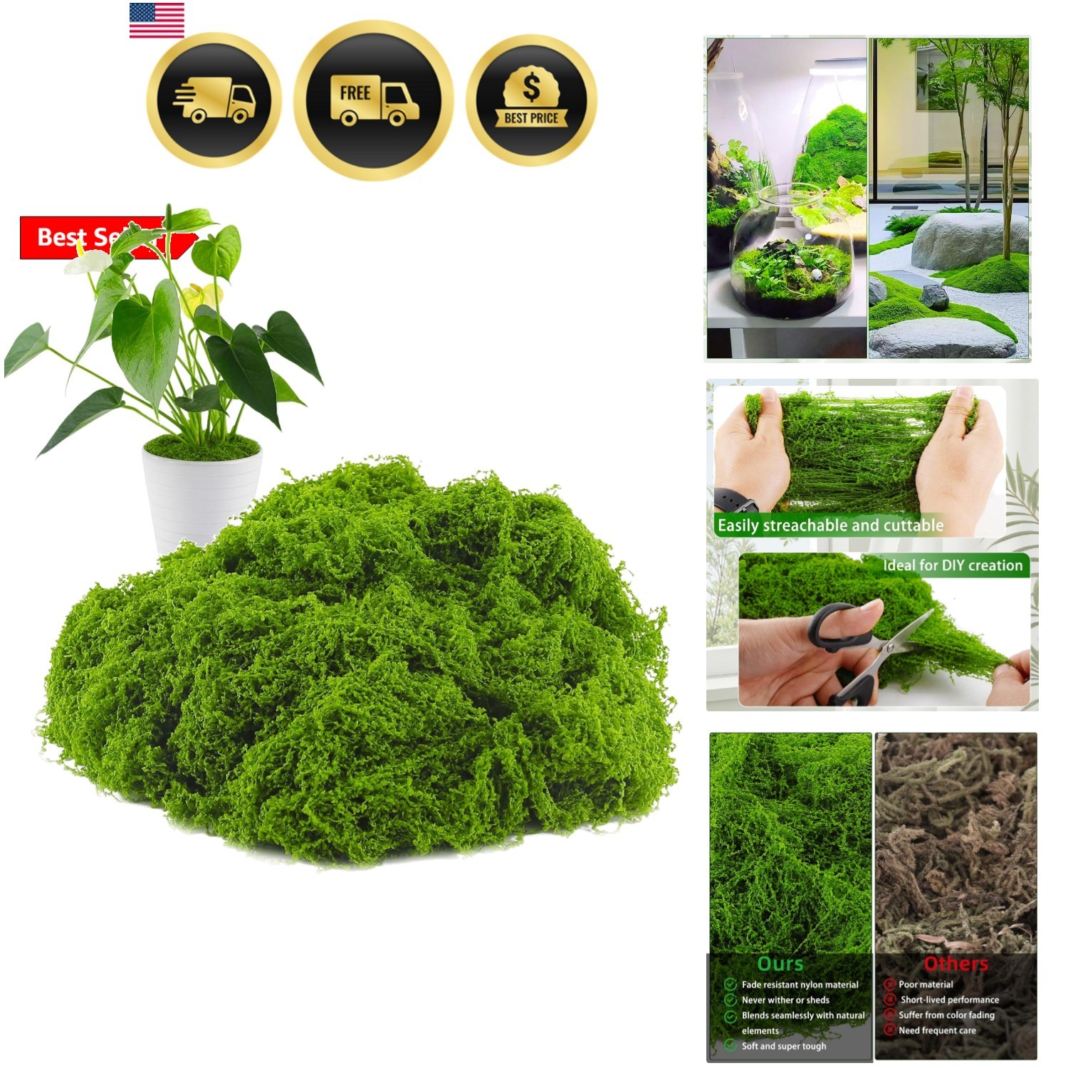 Artificial Moss for Crafts, 3.5OZ Fake Green Moss for Potted Plants, Faux Mos…