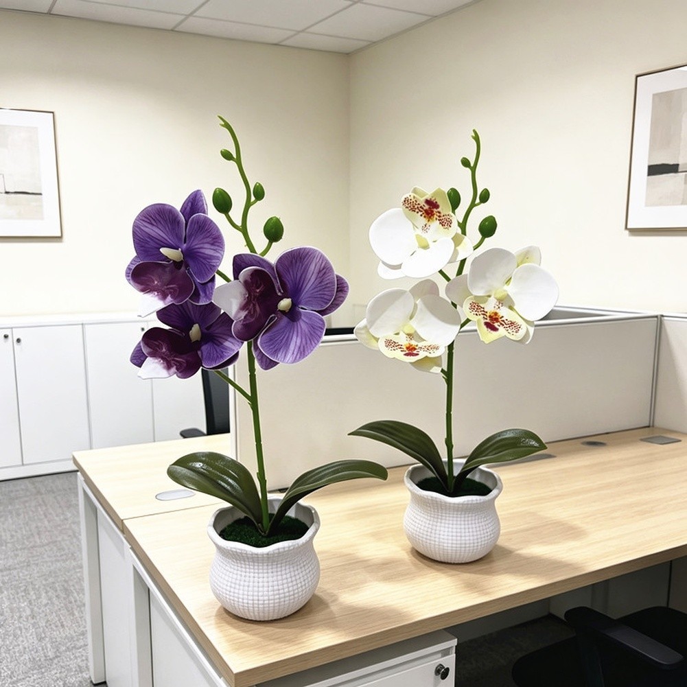 Fake Orchid Plant in Pot Plastic Fabric Materials 25x12cm for Modern Home Decor