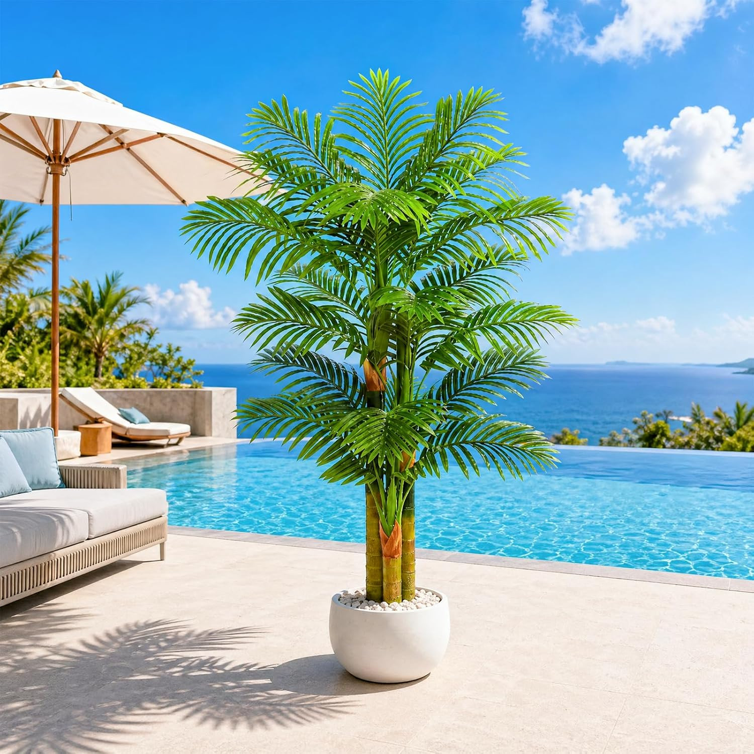 5FT Artificial Golden Cane Palm Tree, UV Resistant Faux Palm Plant with Realisti