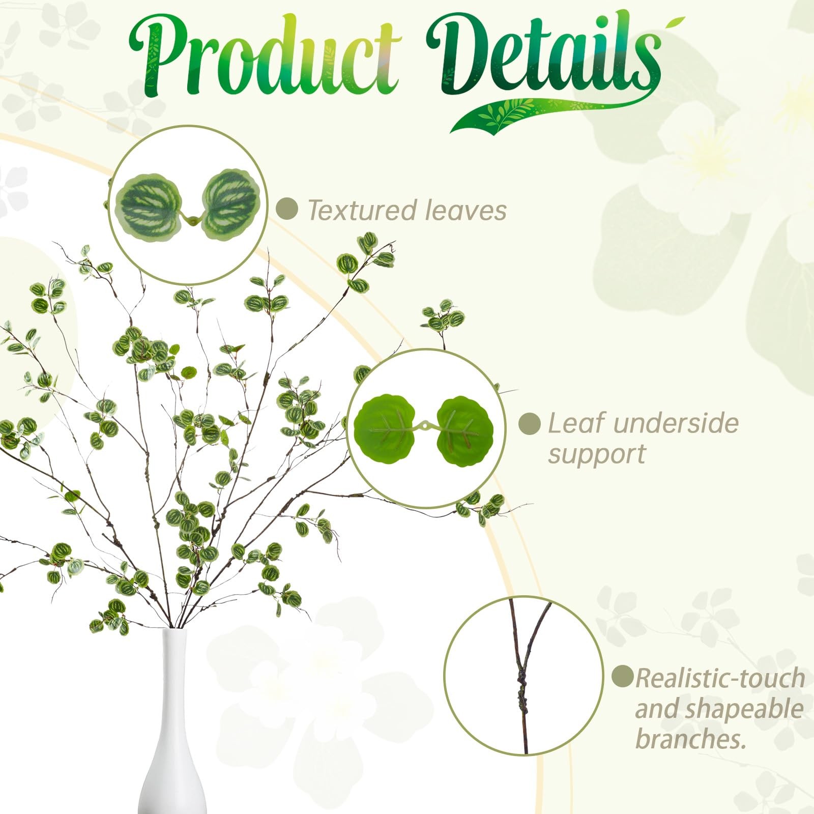4 Pcs 38.5″ Tall All-Green Artificial Branches with Leaves, Realistic Faux Fi…