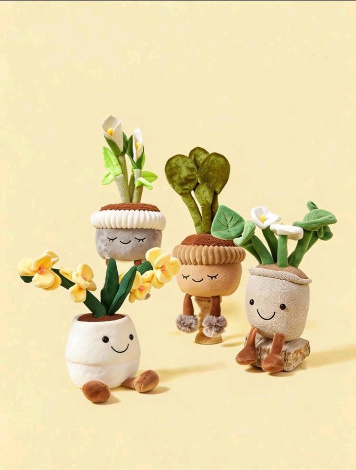 New Set of 3 Flower Pot Plant Plushies Yellow Flower Cactus Pink Flower