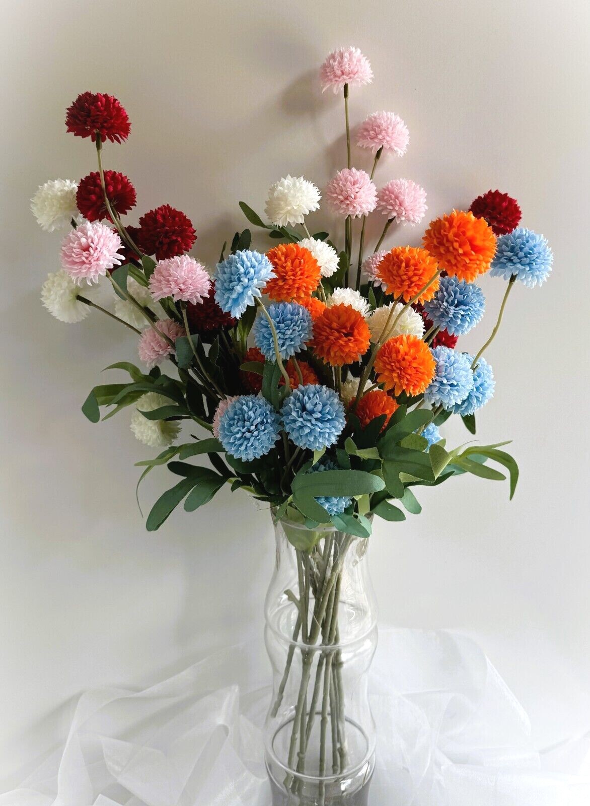 Chrysanthemum Flower Stem Pompom Spray Artificial Flowers Orange Blue Pink White