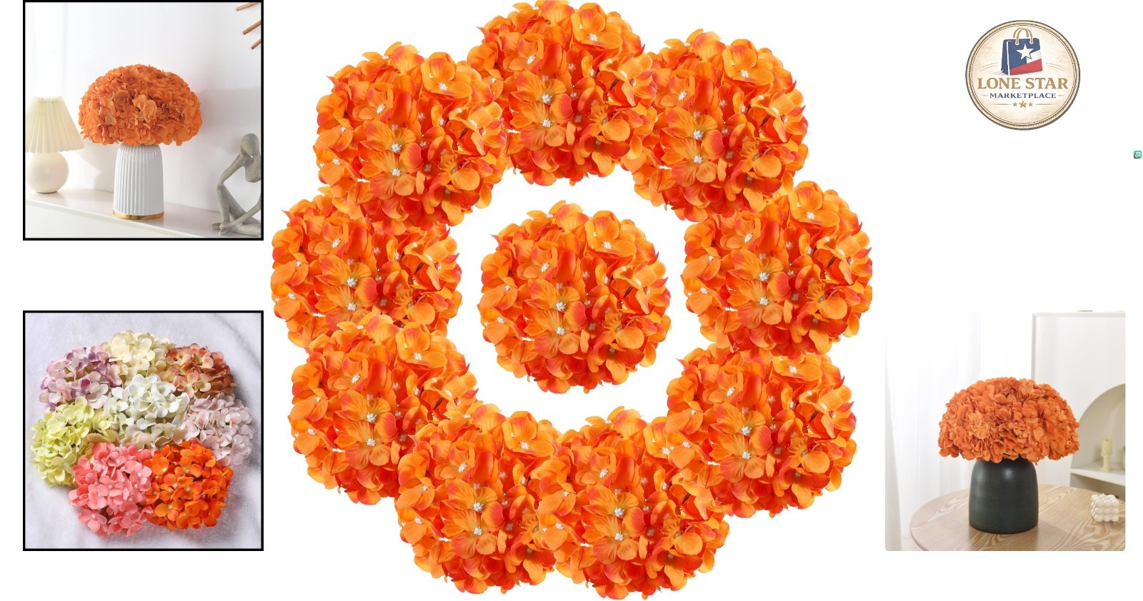 Vibrant Orange Silk Hydrangea Heads with Stems – Pack of 10 for Wedding Decor