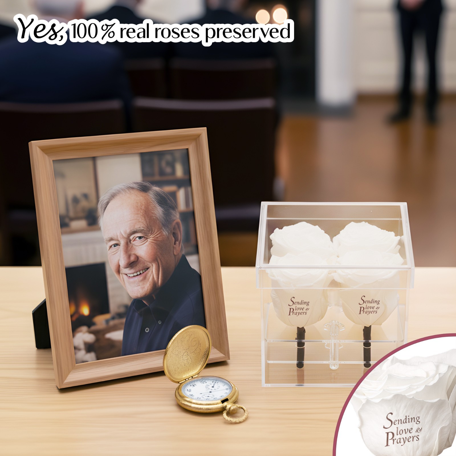 Sending Love – 4 Real Preserved Roses in Luxara Cua Crystal Display