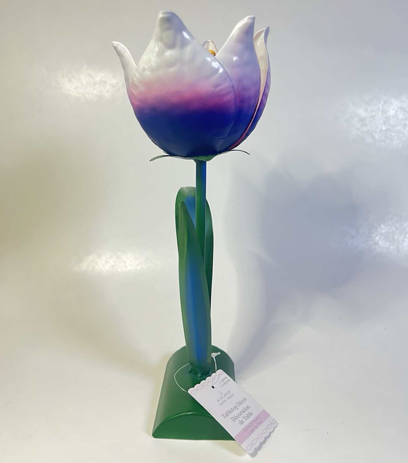 Large Metal Flower Sculpture Tabletop Decor Purple Pink Spring Centerpiece