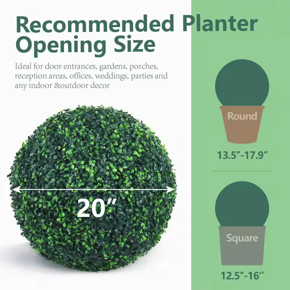 20 In. 2 Piece Artificial Boxwood Tree Ball UV Proof Faux Topiary Ball Lifelike
