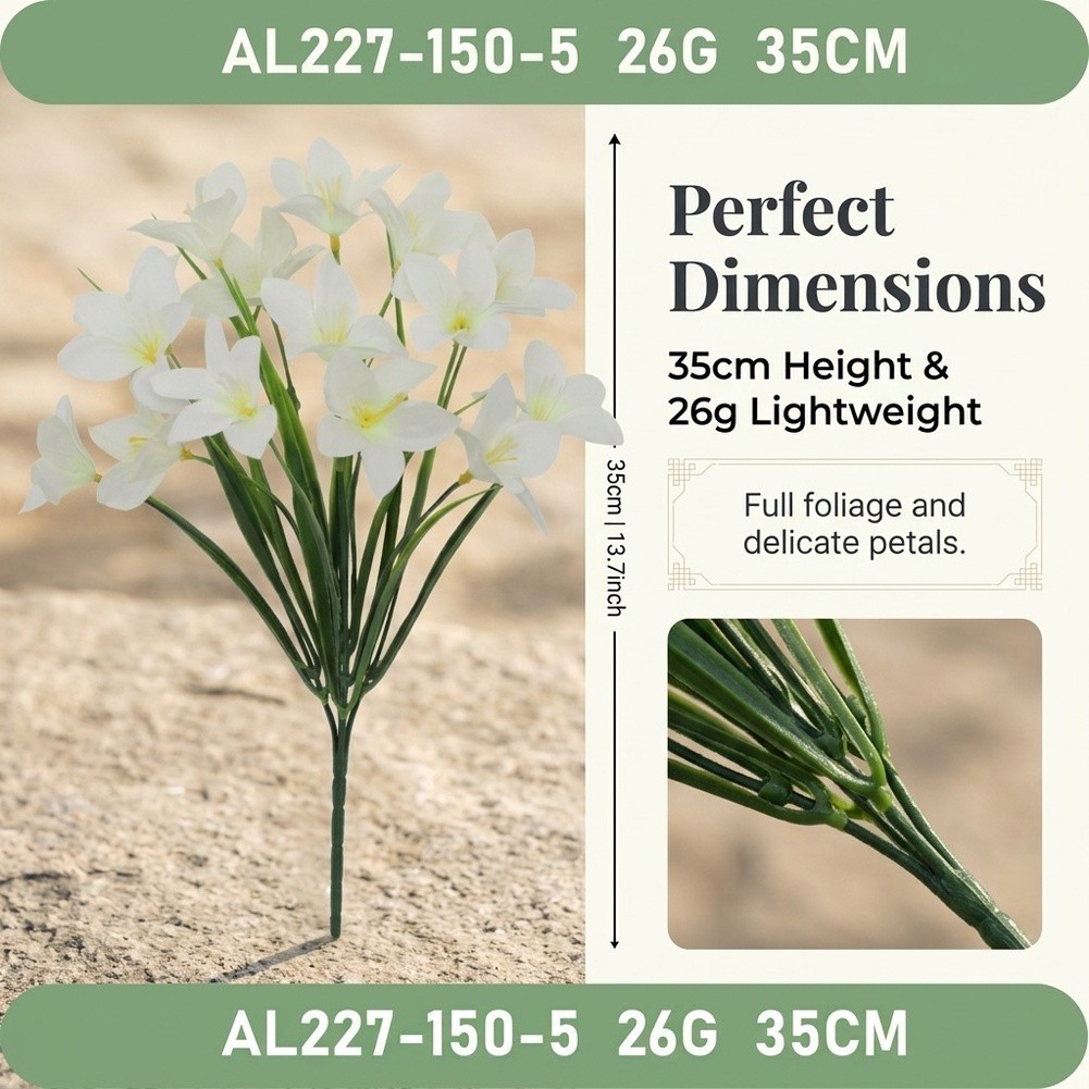 5 Branch Faux Lily Bouquet Lifelike Design Plastic Silk for Indoor Decoration