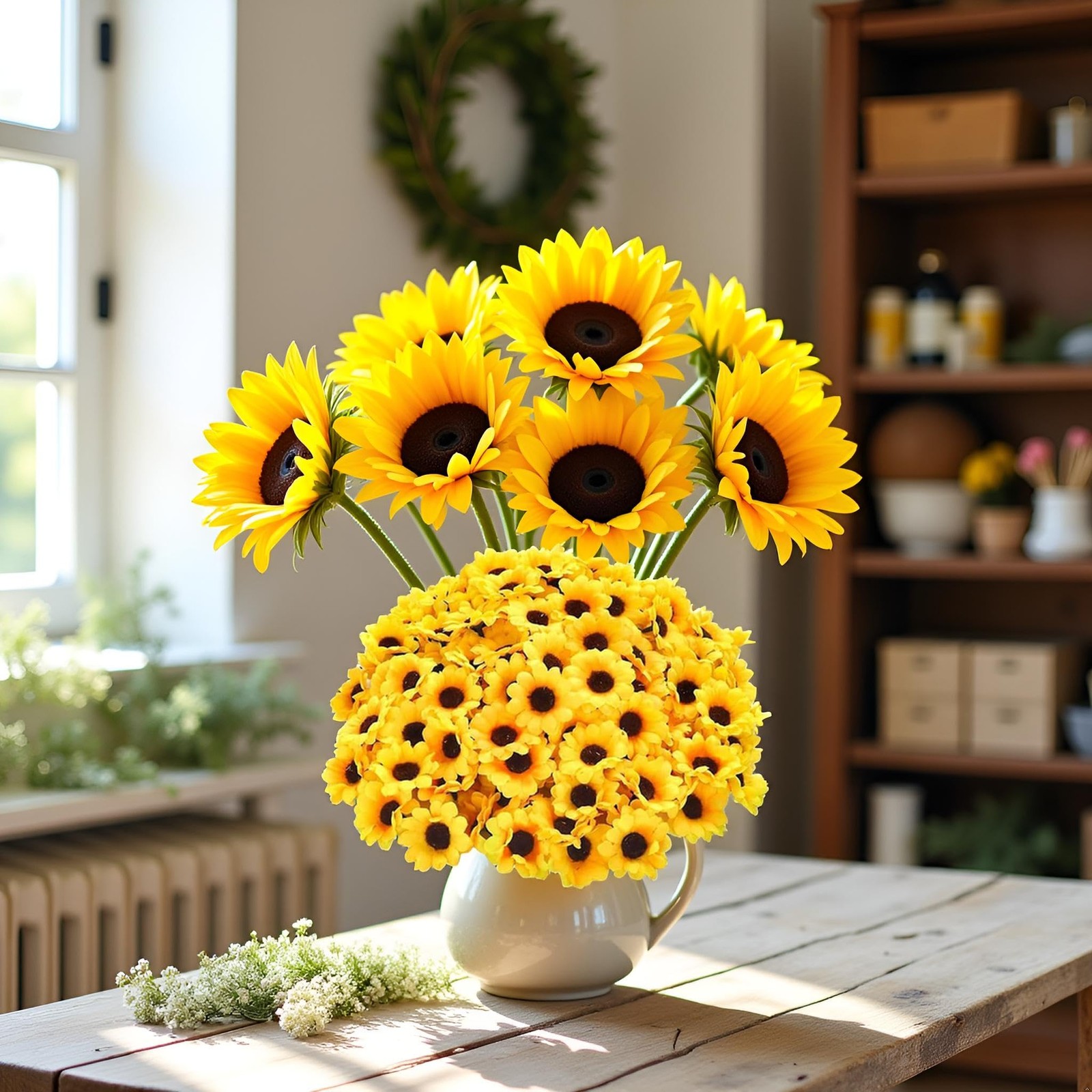 100Pcs Yellow Artificial Flower Heads Mini Fake Sunflower Decorative Fabric F…
