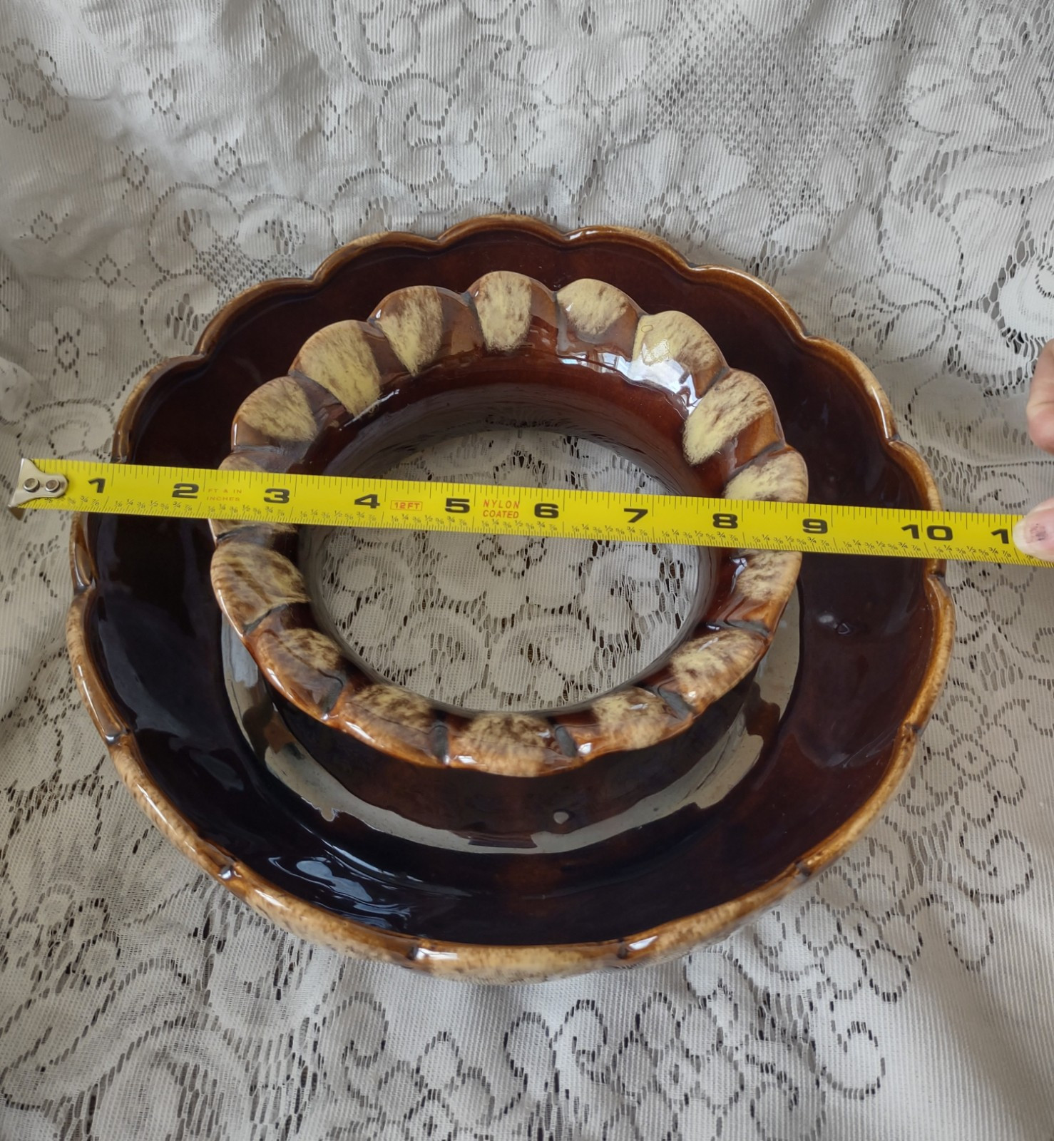 Vintage Ceramic Brown Drip Glazed Flower Ring Table Bowl