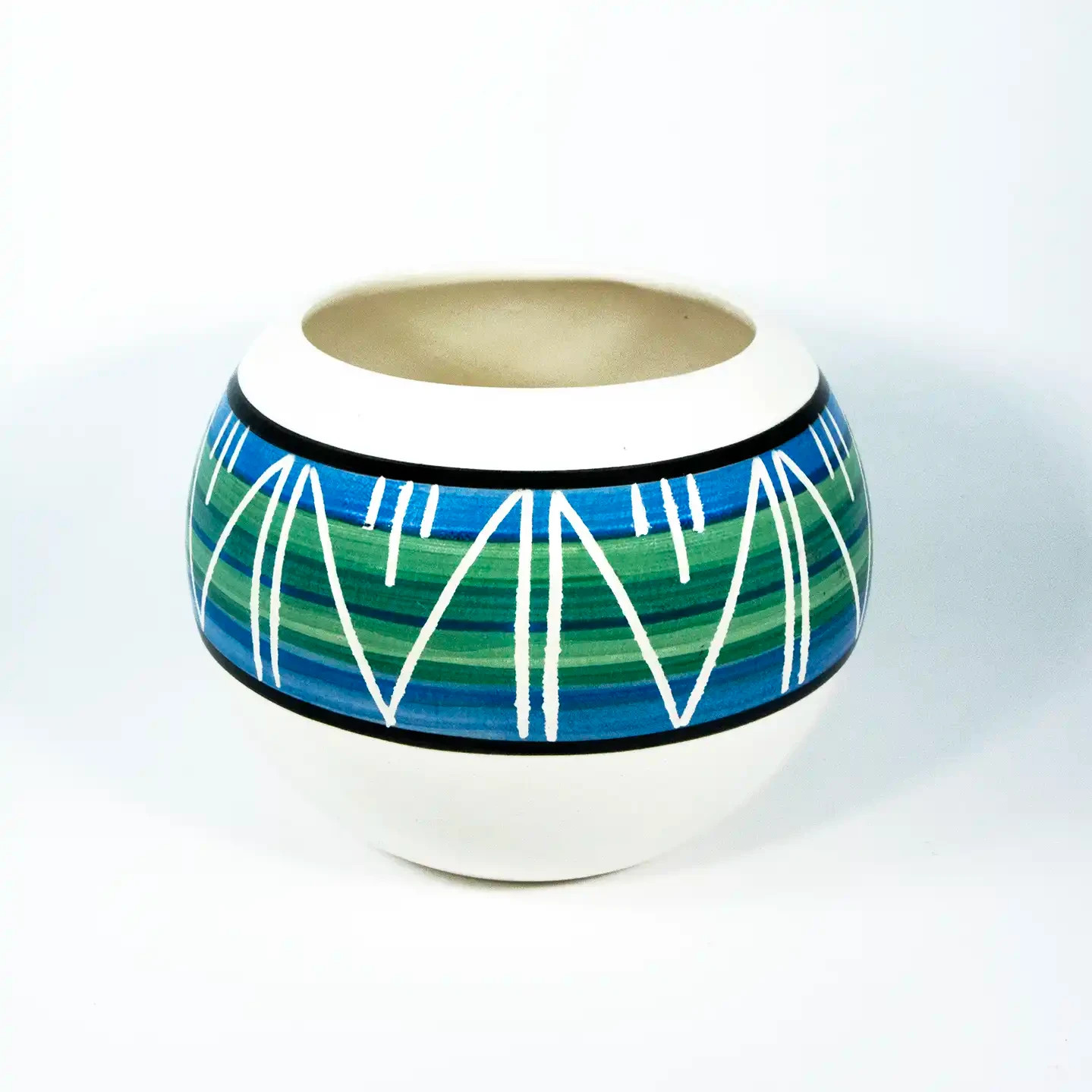 VTG Hand-Painted Janet Haefuer Southwest Blue and Green Polished Ceramic Pot