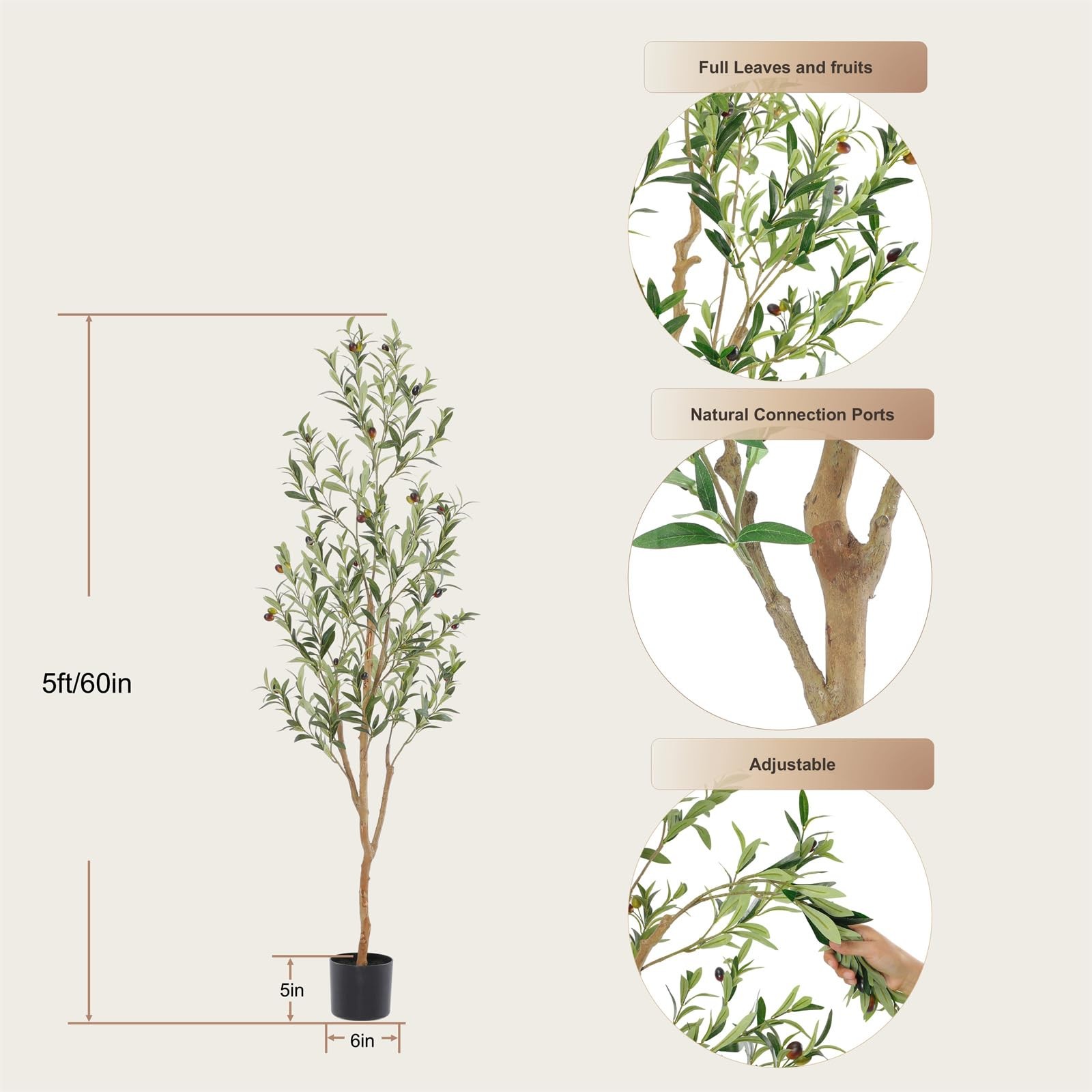 Faux Olive Tree 5ft，Olive Trees Artificial Indoor with Natural Wood Trunk and…