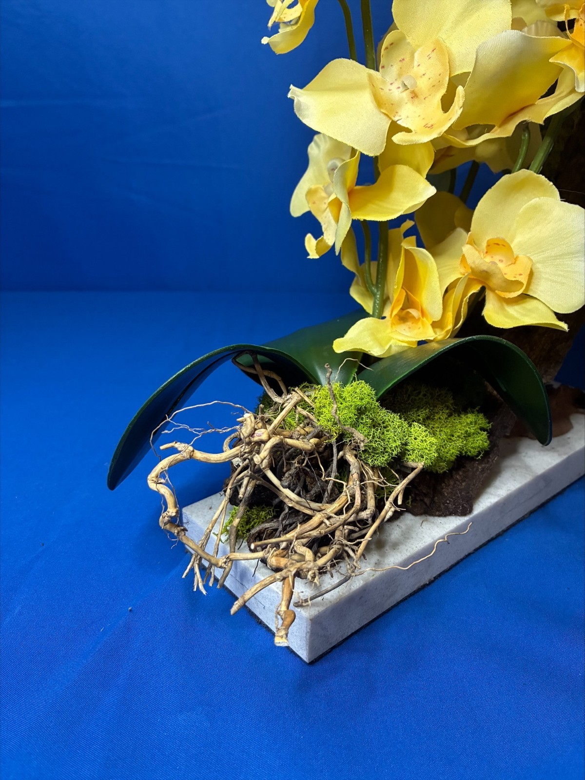 Decor Artificial Plant Home Arrangement Orchid Marble Base Natural Bark Handmade