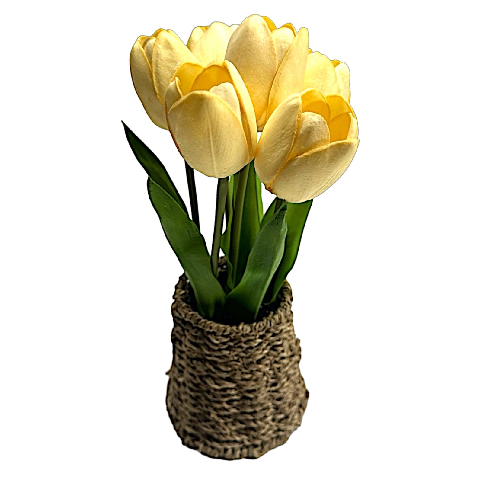 Artificial Yellow 6-tulip Bouquet Decor 8.5”. Garden Pot Home Spring