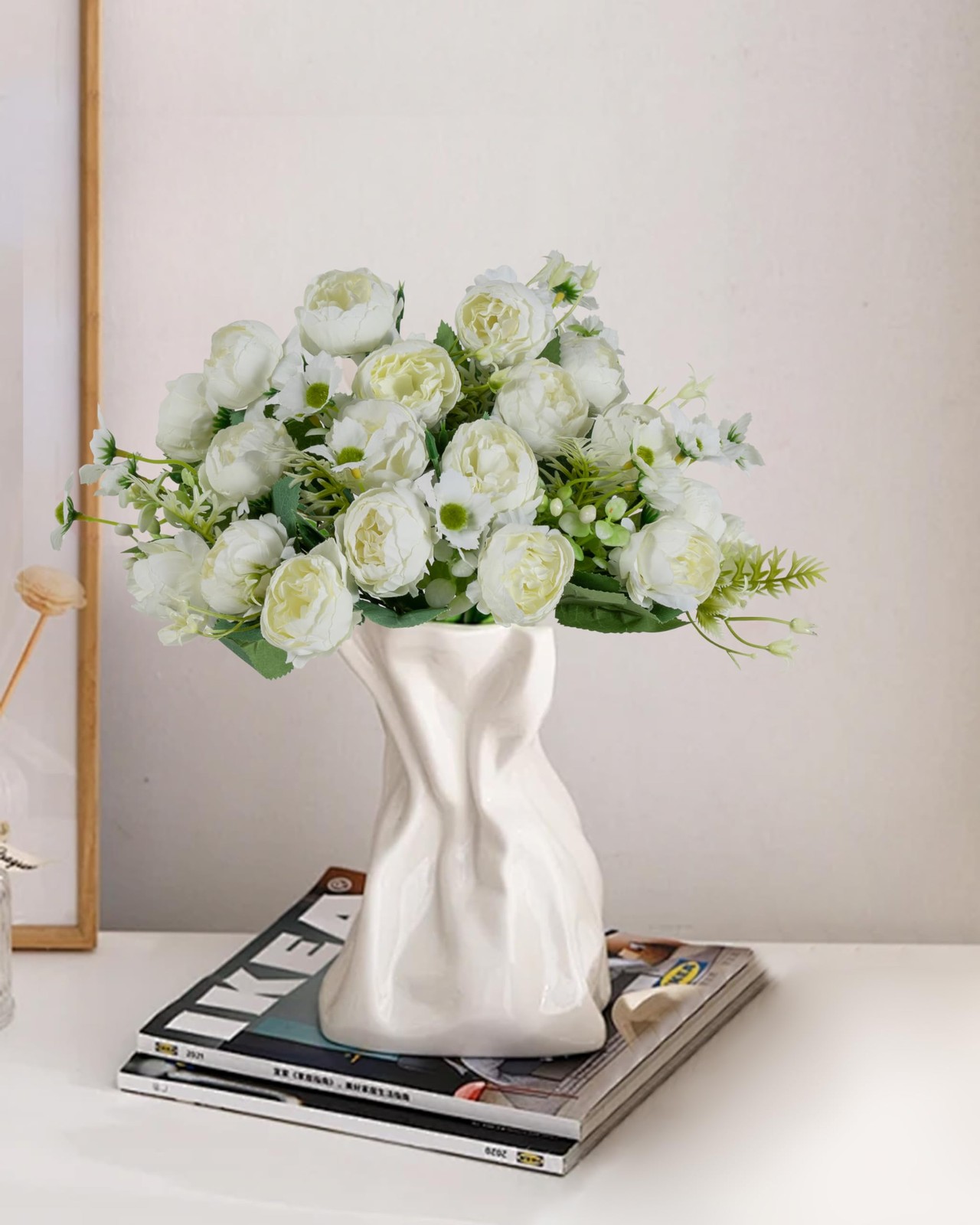 6 Pack Cream Artificial Fake Peonies Flower Bouquets For Wedding Decor