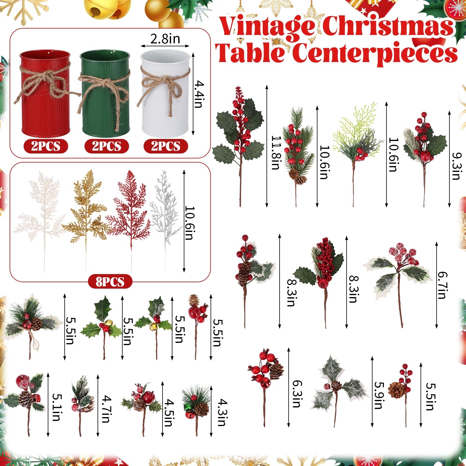 6 Pack Christmas Centerpiece Decoration Floral Arrangement, Assorted Artifici…