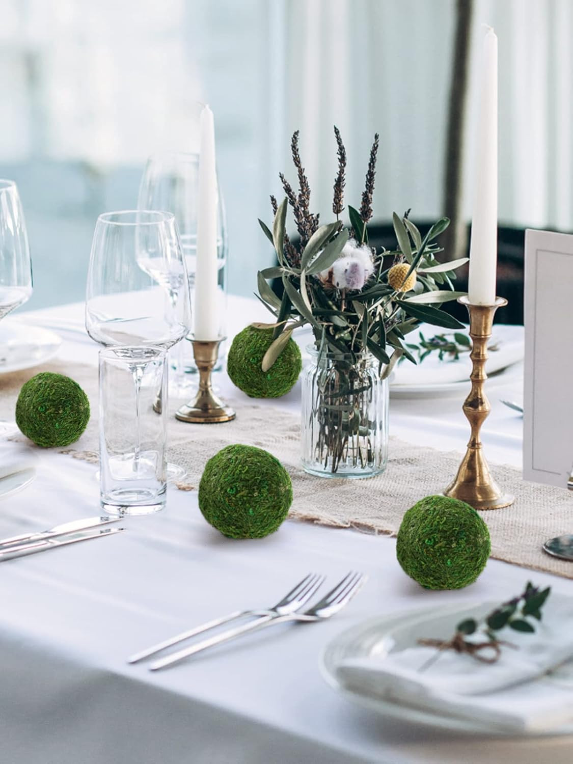 6Pack Decorative Faux Dried Moss Balls- 3″ Artificial Green Plant Mossy Globes H