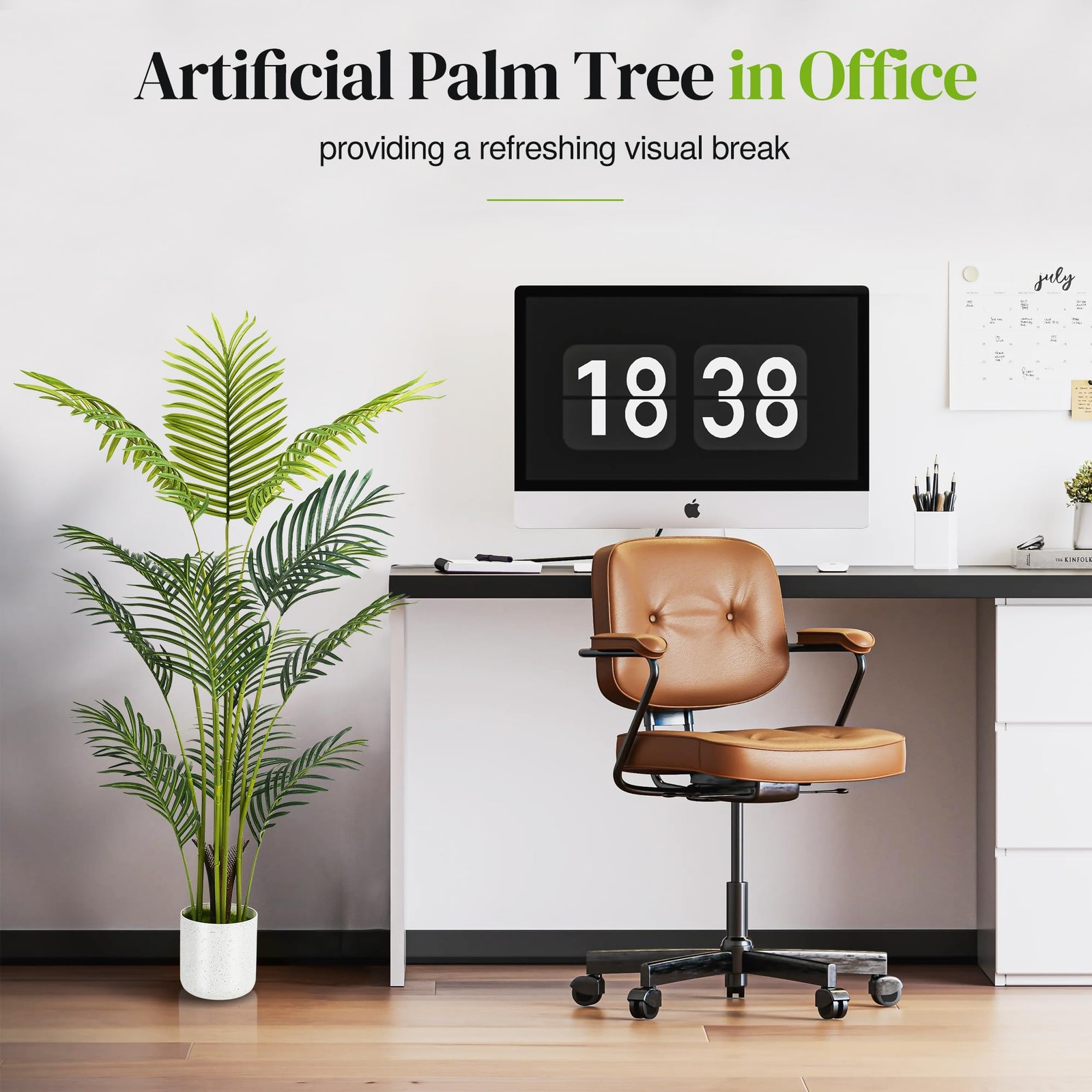 Artificial Palm Tree 4FT, Fake Tree with White Tall Planter 2 Pack, Faux Trop…