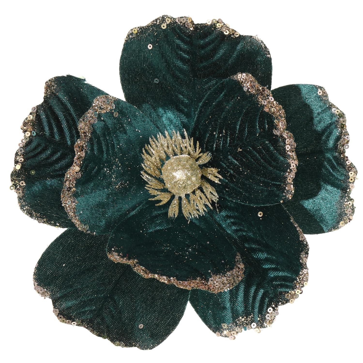 6 PCS Blackish Green 8.3 In Glitter Artificial Magnolia Christmas Flowers Set