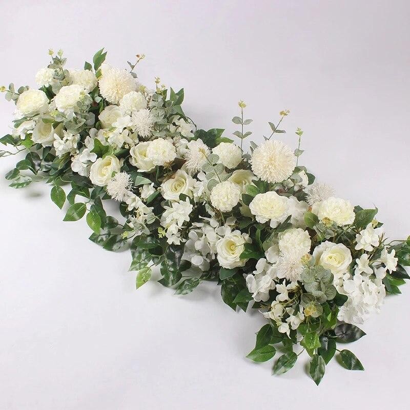 100cm Luxury White Rose Artificial Flower Row Wedding Table Centerpiece Backdrop