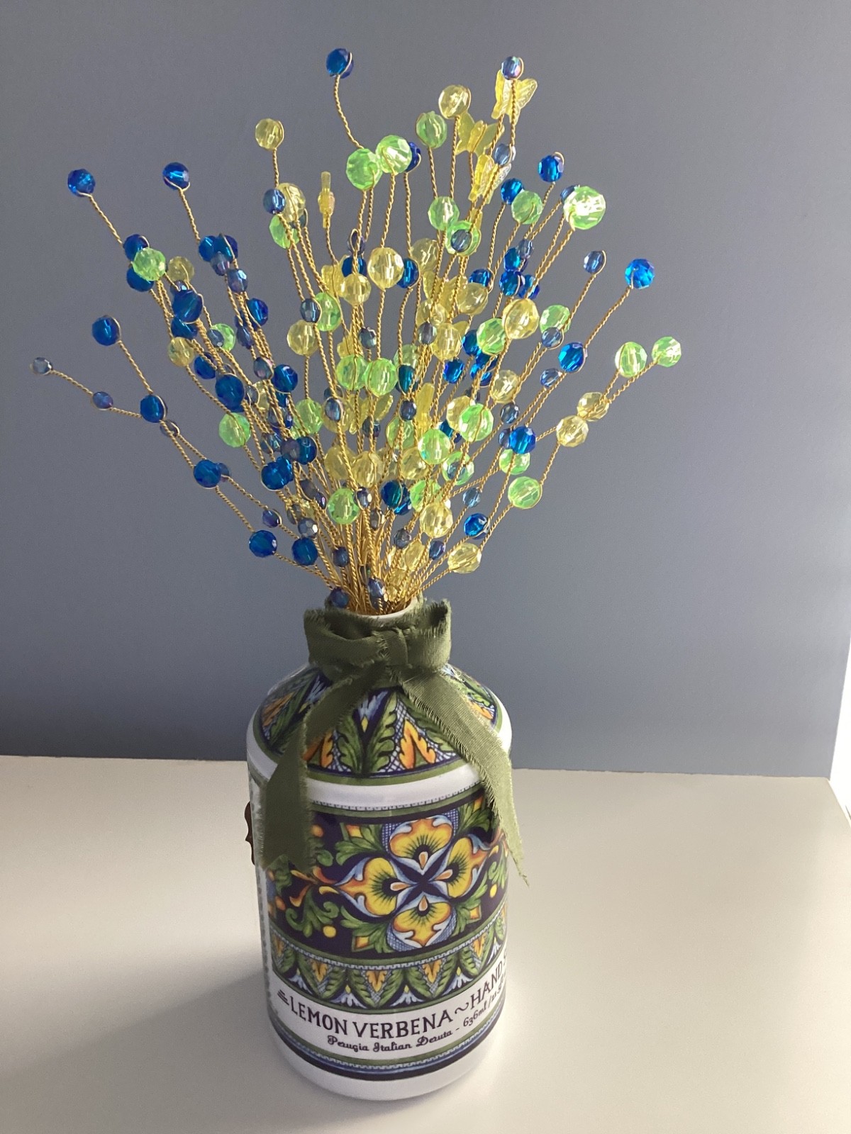 BOUQUET VASE COTTAGE DECOR FARMHOUSE STYLE HANDMADE BEADS ON WIRE WRAPPED NEW