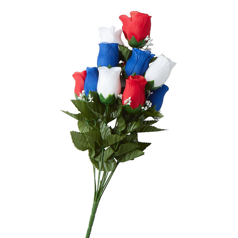 Set of 4 Red, White and Blue Patriotic Artificial Rose 20″ Floral Bushes