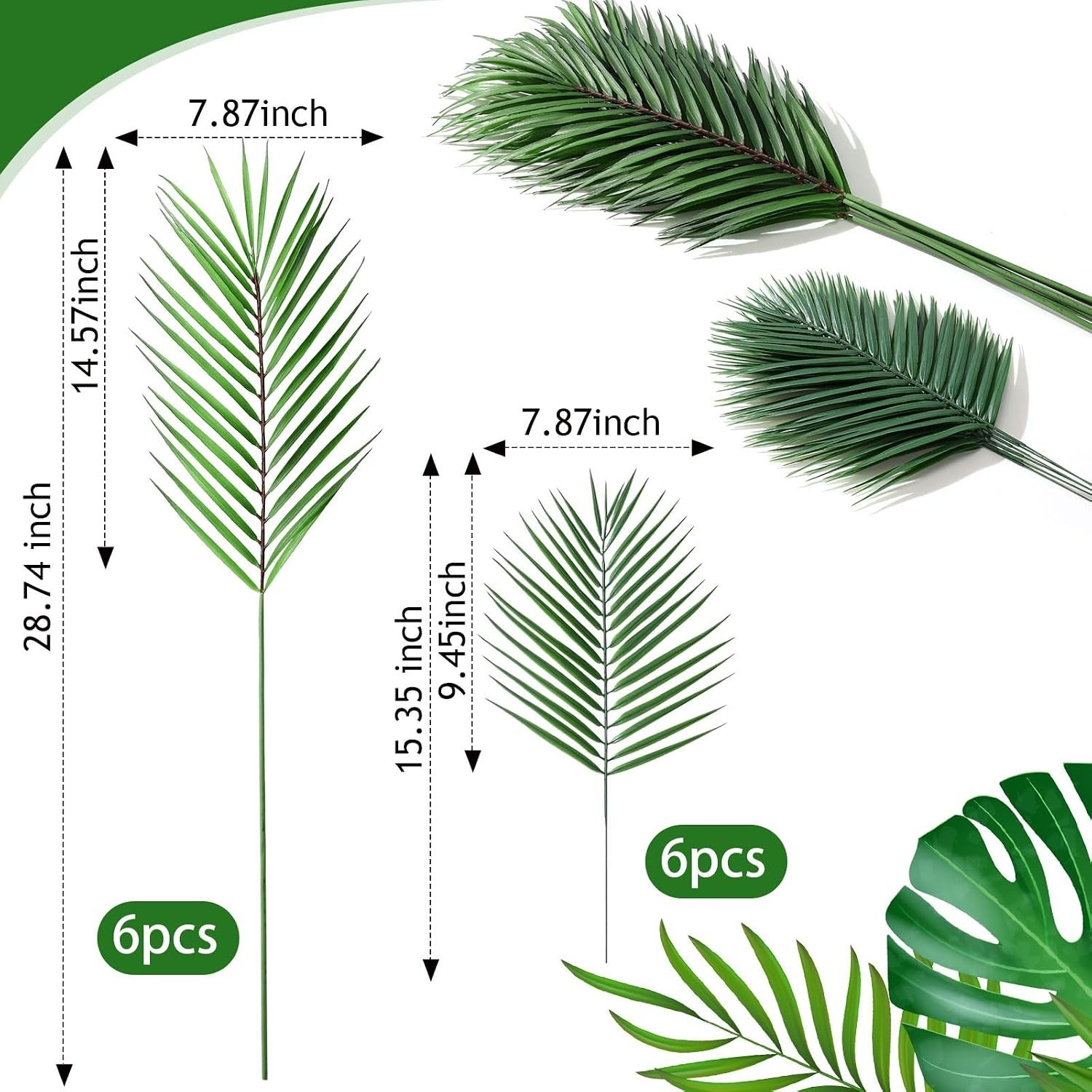 Sturdy 12-Piece Palm Leaf Set – 28.74″ & 15.35″ for Interior & Exterior Use