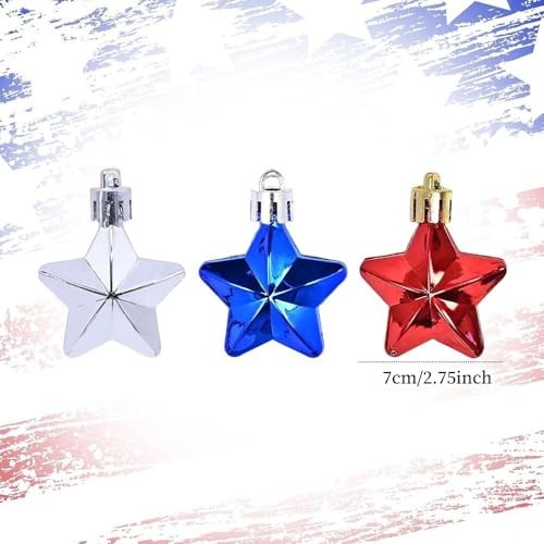 24 Pcs Mini Star Ornaments 4th of July Patriotic Hanging for Tree, Memorial