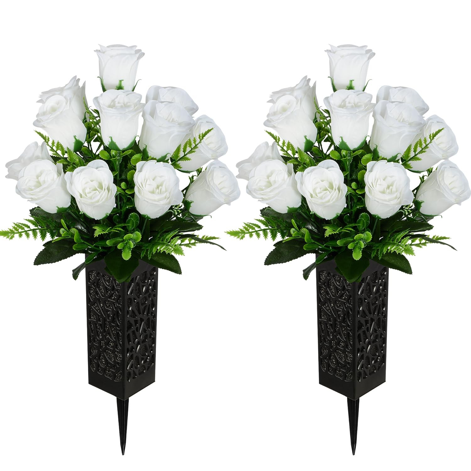 Artificial Cemetery Flowers, Grave Memorial Flowers, Set of 2 Artificial Rose…