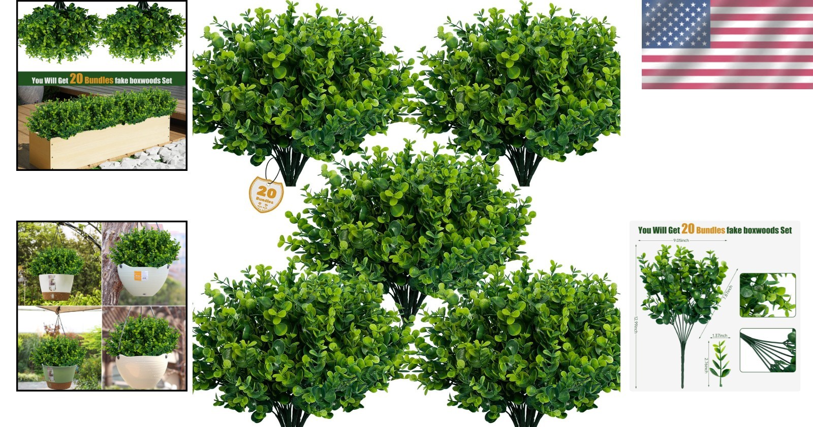 Versatile 20 Bundles of Artificial Boxwood Shrubs for Indoor and Outdoor Decor