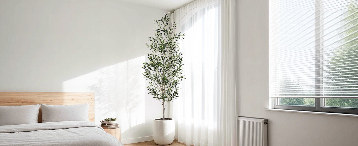 Olive Tree, 7FT Artificial Indoor Tall Faux Olive Trees w/Planter & Natural Wood