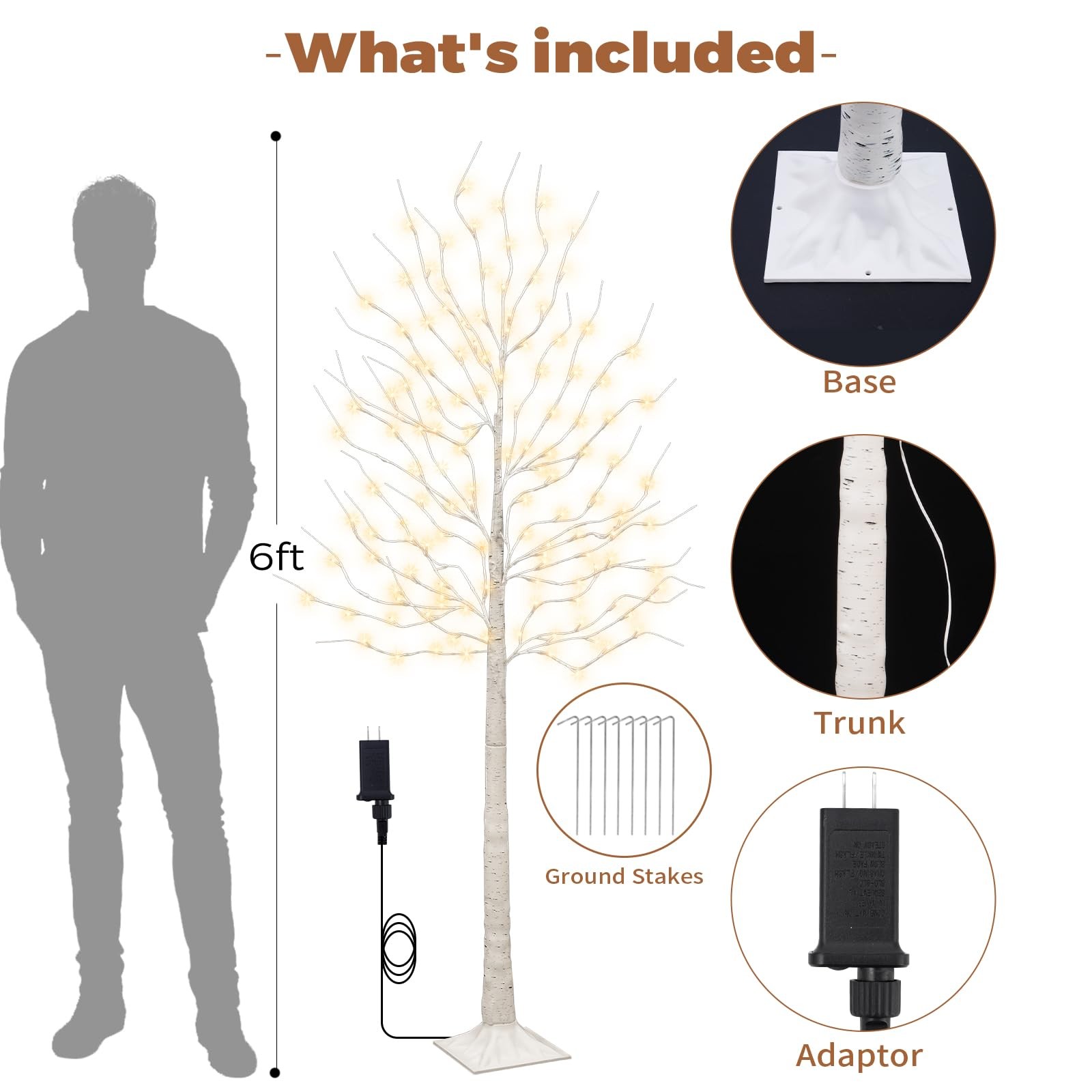 Set of 2 6 feet Lighted Birch Tree, 160 LED Warm White, for Home, Festival, P…