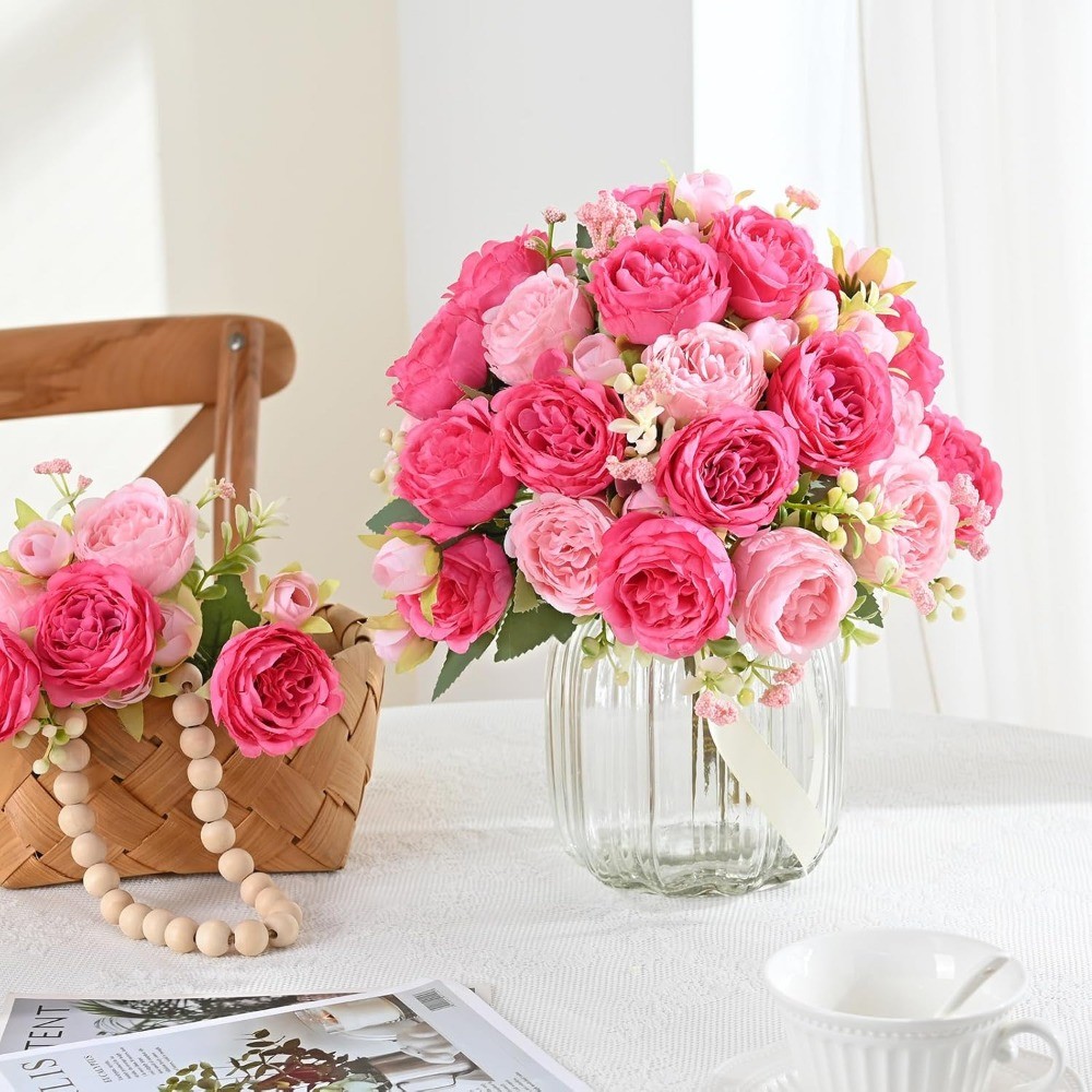 4 Bundles 36 Heads Pink Peony Fake Artificial Flowers Bouquet For Wedding Decor