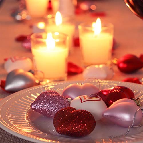 Valentine’s Day Decor Heart Decorations, 48 Pcs Red Pink Silver White Plastic