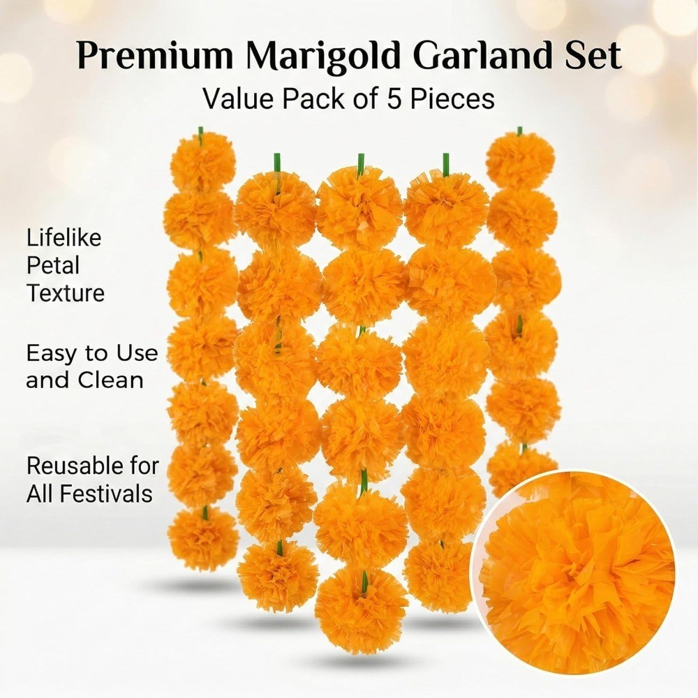 Fake Marigold Garland Artificial Flower Garland for Diwali Day of The Dead