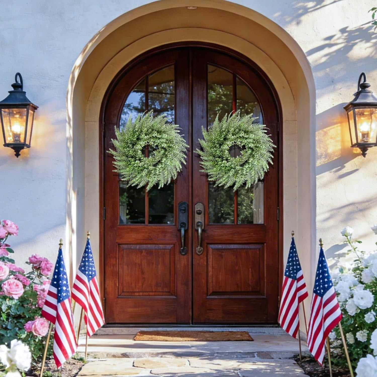 26” Eucalyptus and Boston Ferns Wreath for Front Door – Artificial Eucalyptu…