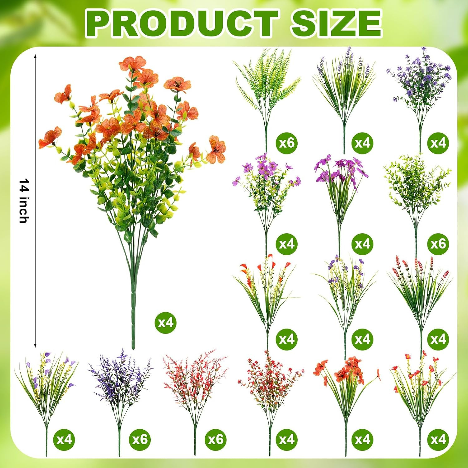 64 Bundles UV Resistant Faux Flowers for Outdoor Garden, Patio, Yard Decor