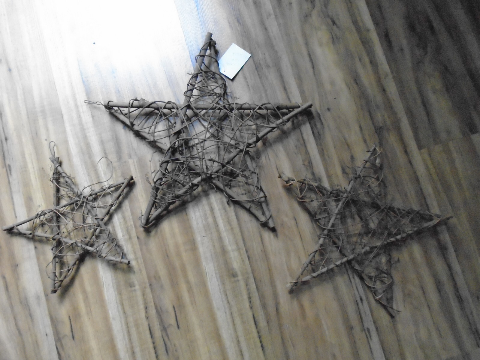 3 Natural Twig Grapevine 3D Set Of Stars Rustic Home Decor 16″ 13″ 10″