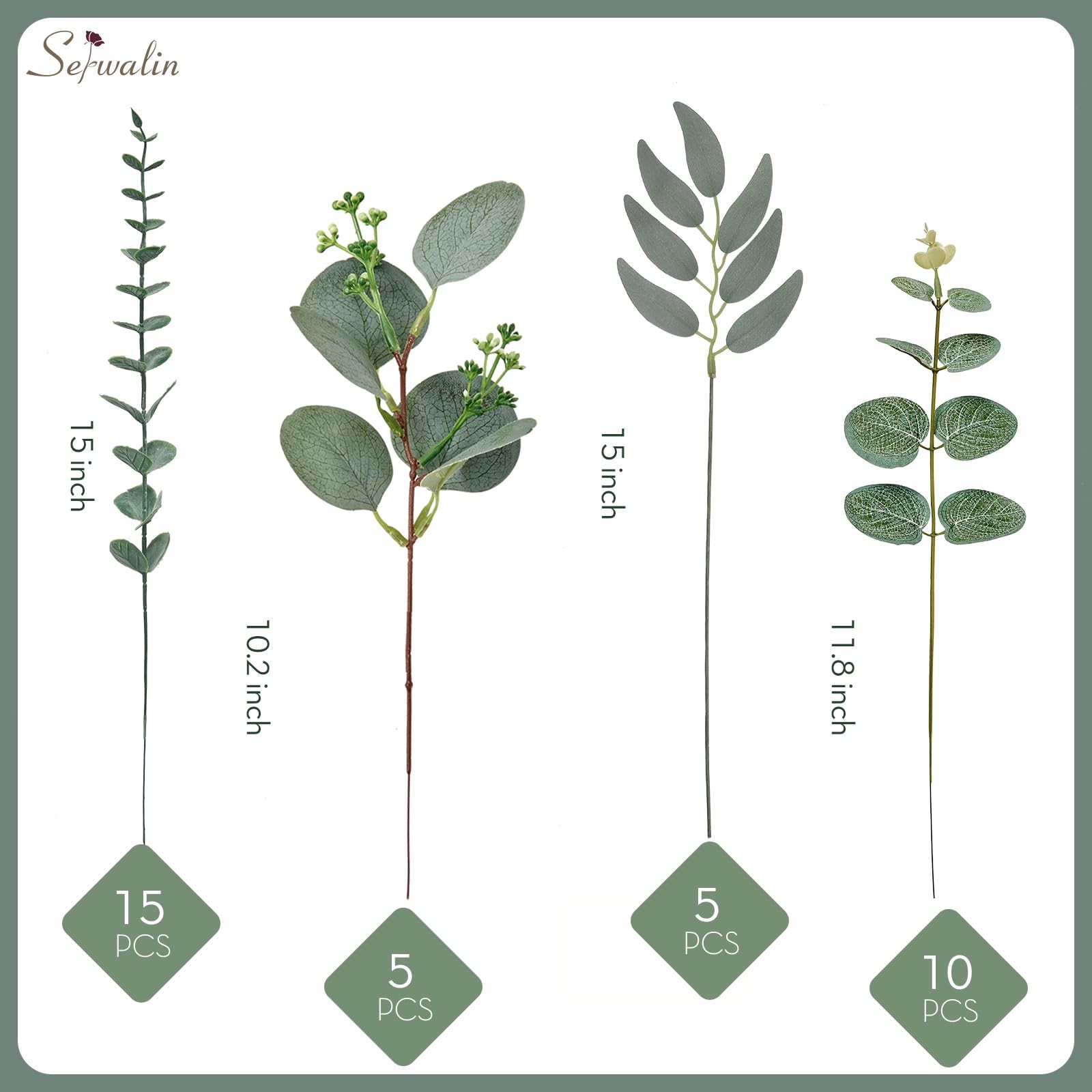 35pcs Artificial Mixed Eucalyptus Stems Leaves Bulk, 4Kinds Fake Greenery Sil…