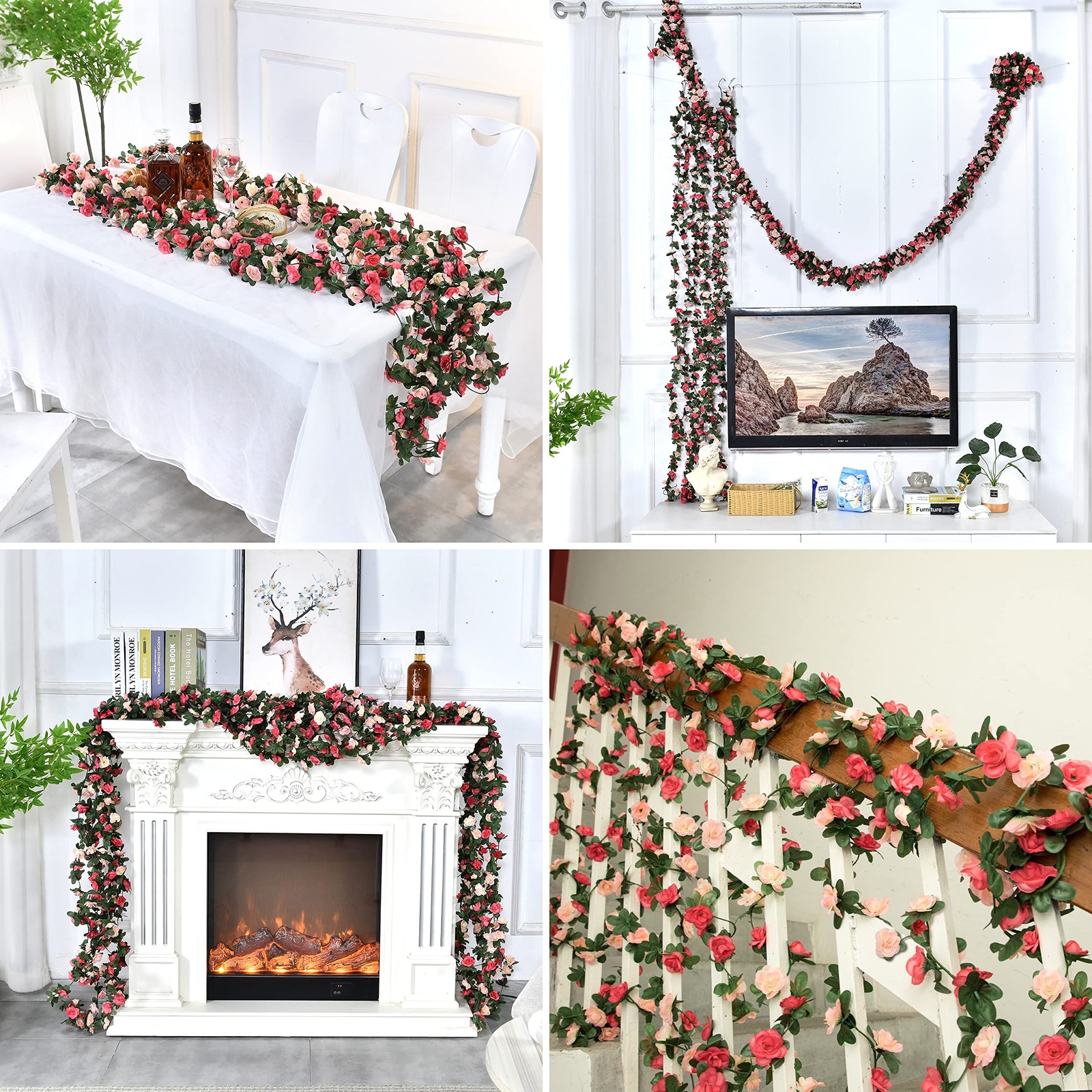 5Pcs 41Ft Flower Garland Artificial Rose Vines for Bedroom, Cute Fake Hanging…