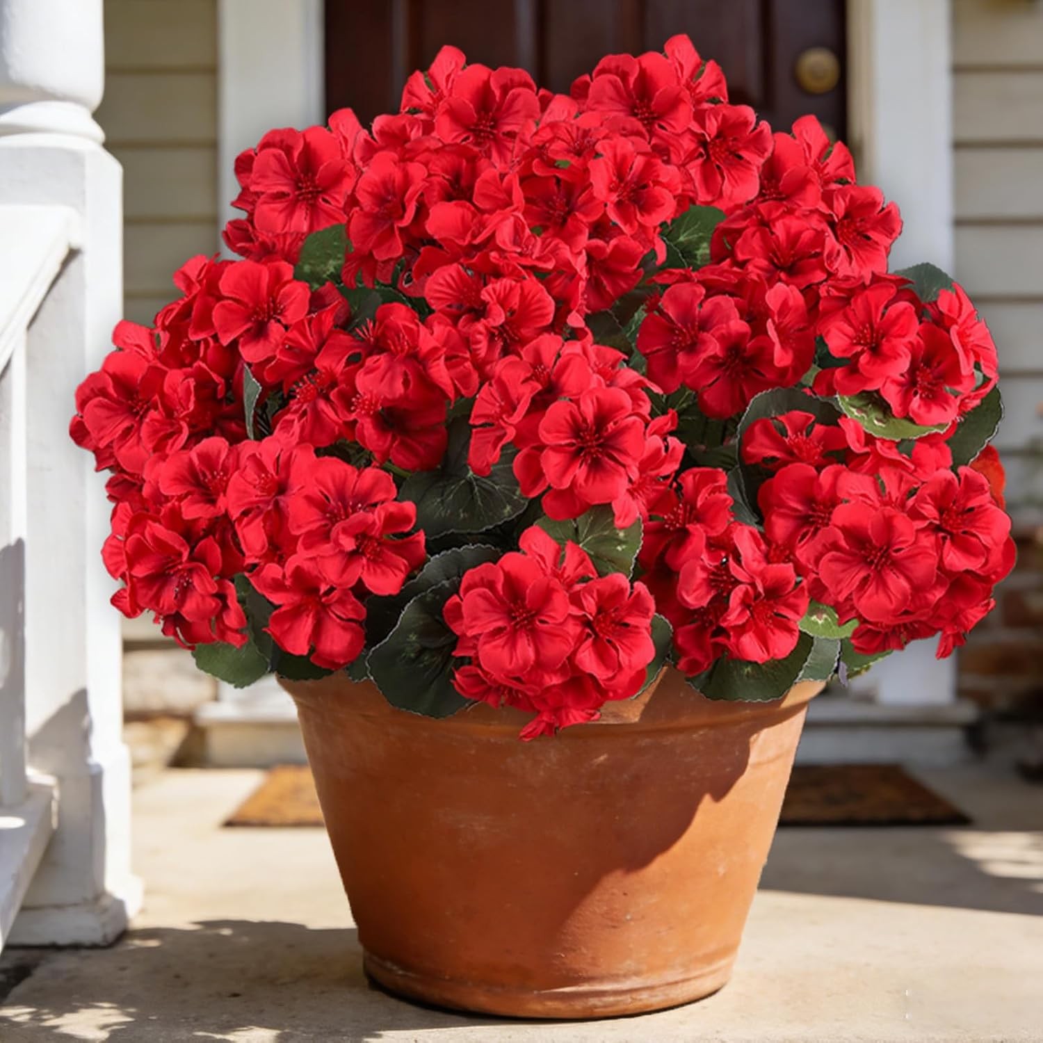 Artificial Flowers for Outdoors, 6 Bundles Realistic Silk Fake Red Geraniums, No