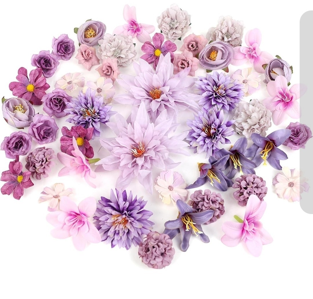 48 PCS Artificial Flowers Heads, Fake Daisy Heads Bulk Silk Faux Rose Purple