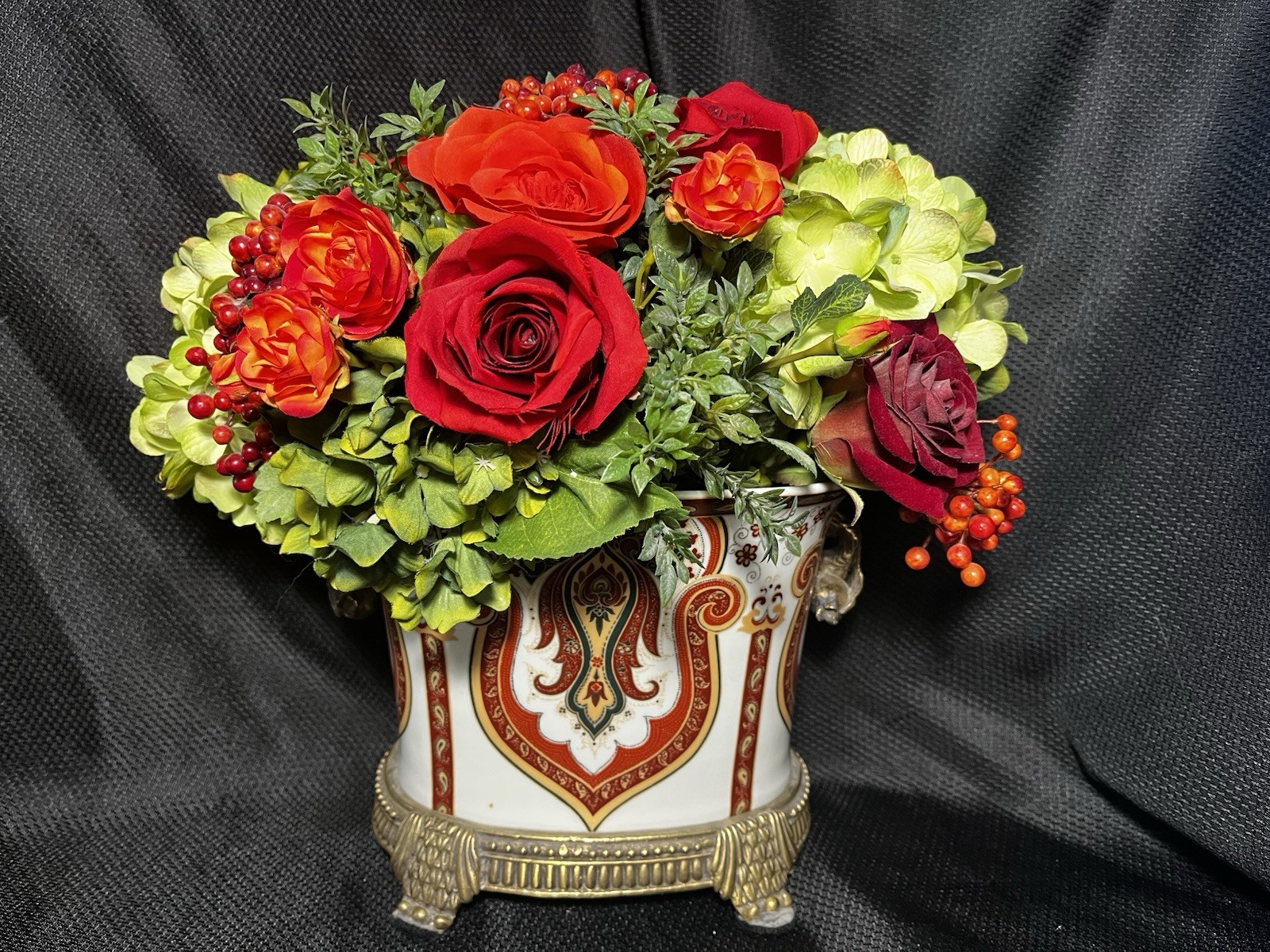 Stunning Diane James Home Floral Arrangement With Porcelain And Metal Vase