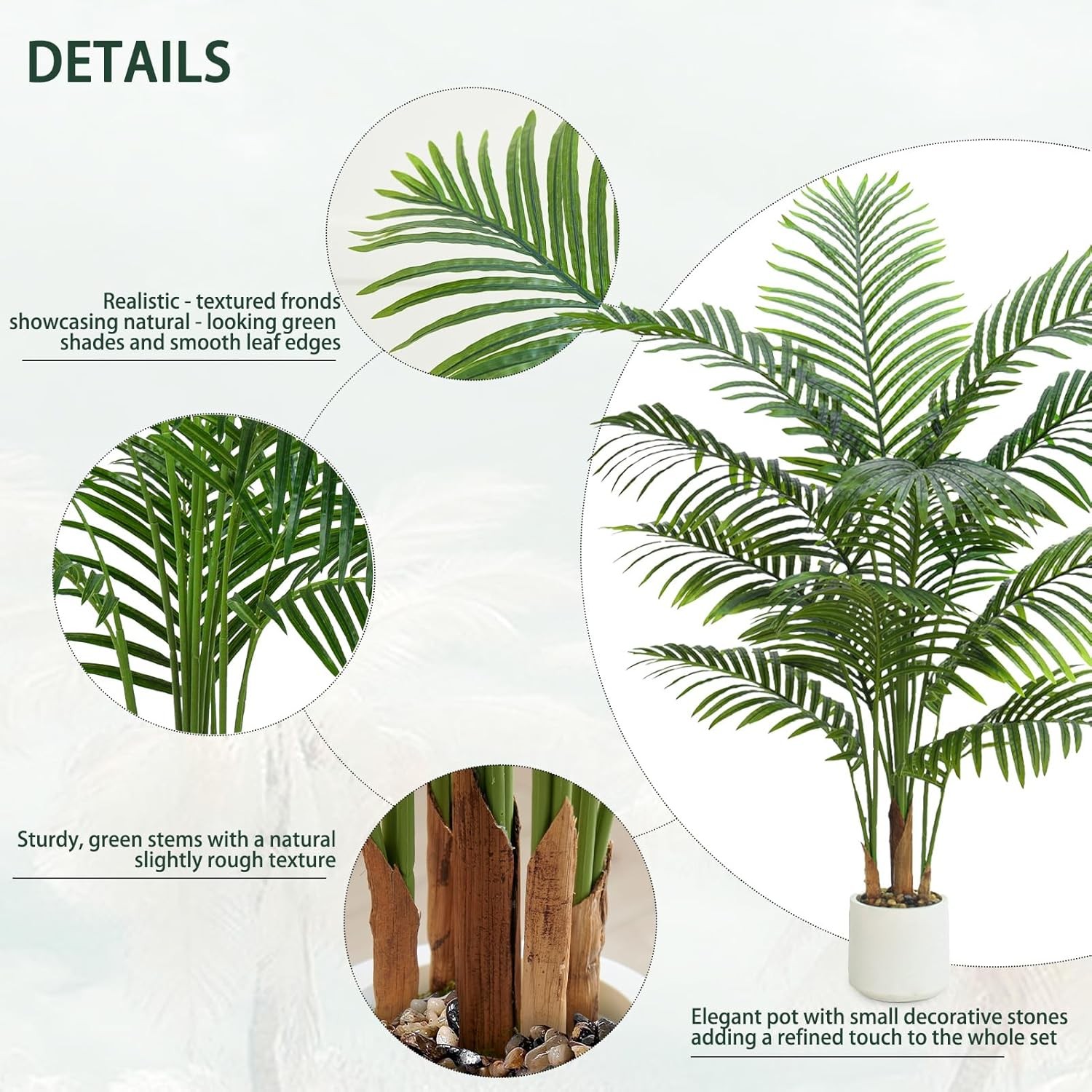 Artificial Tall Tropical Palm Tree Indoor Plant 5FT in Pot, Real Bark for home