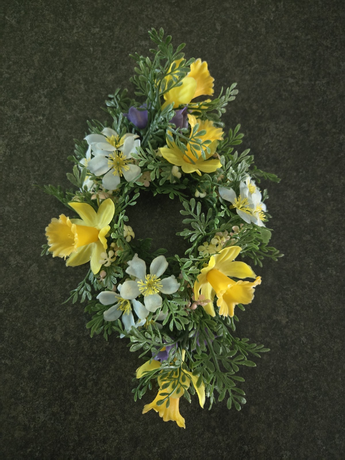 Vintage Pair Of Fake Artificial Flower Floral Candle Ring Blue Yellow Cream