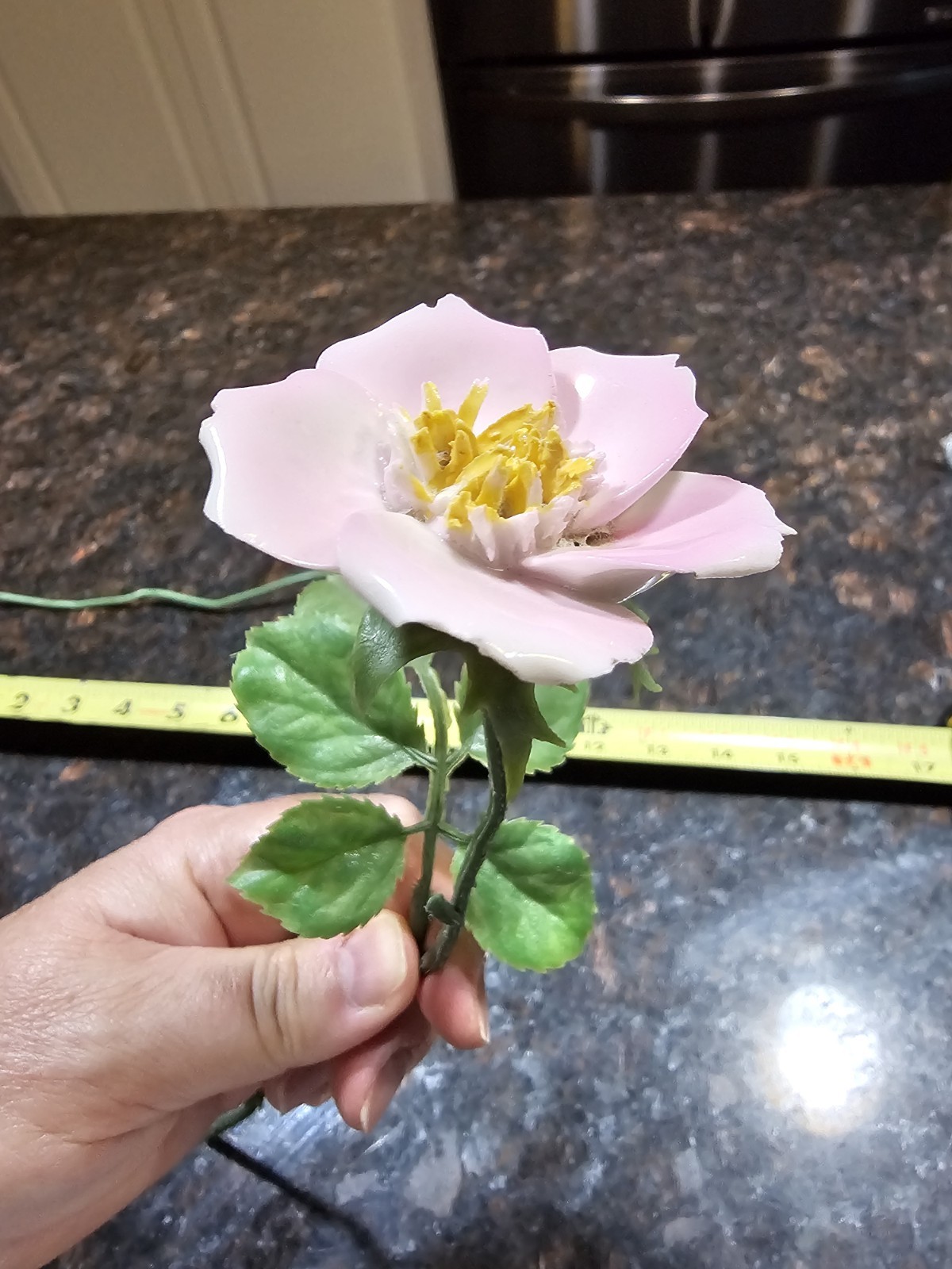 Vintage Porcelain Rose & Carnation with Plastic Wire Stem Lot Of 2 Flowers