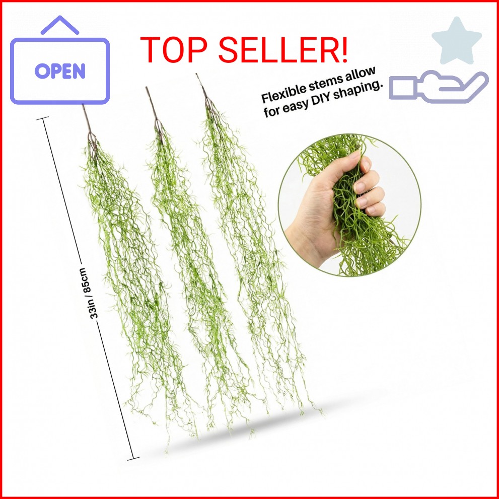 MAQIHAN Fake Spanish Moss – Artificial Moss for Plants Indoor Crafts 33 Inch Lon