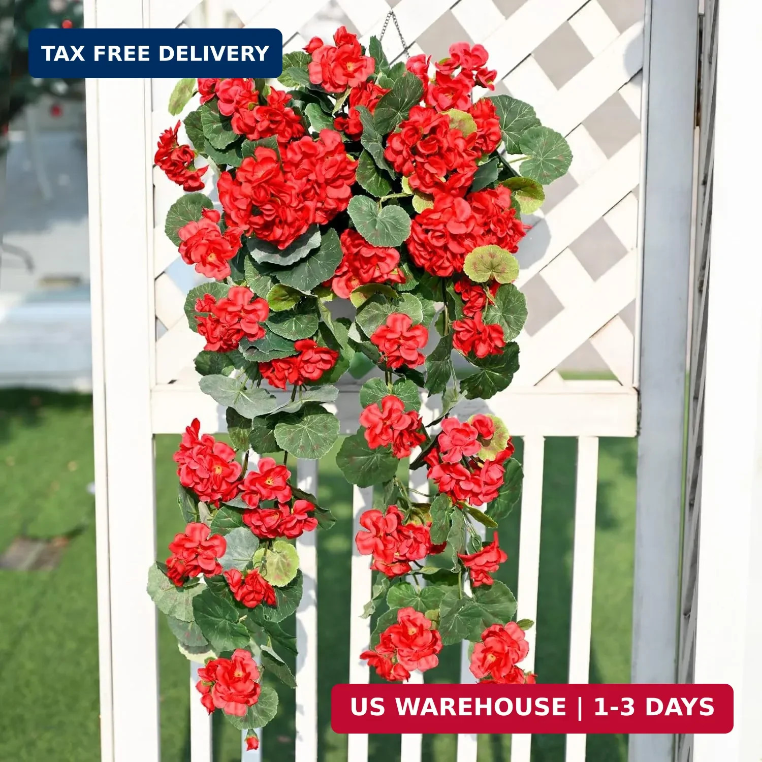 Artificial Fake Geraniums Flowers for Outdoors, 2Pcs UV Resistant Faux Hanging P