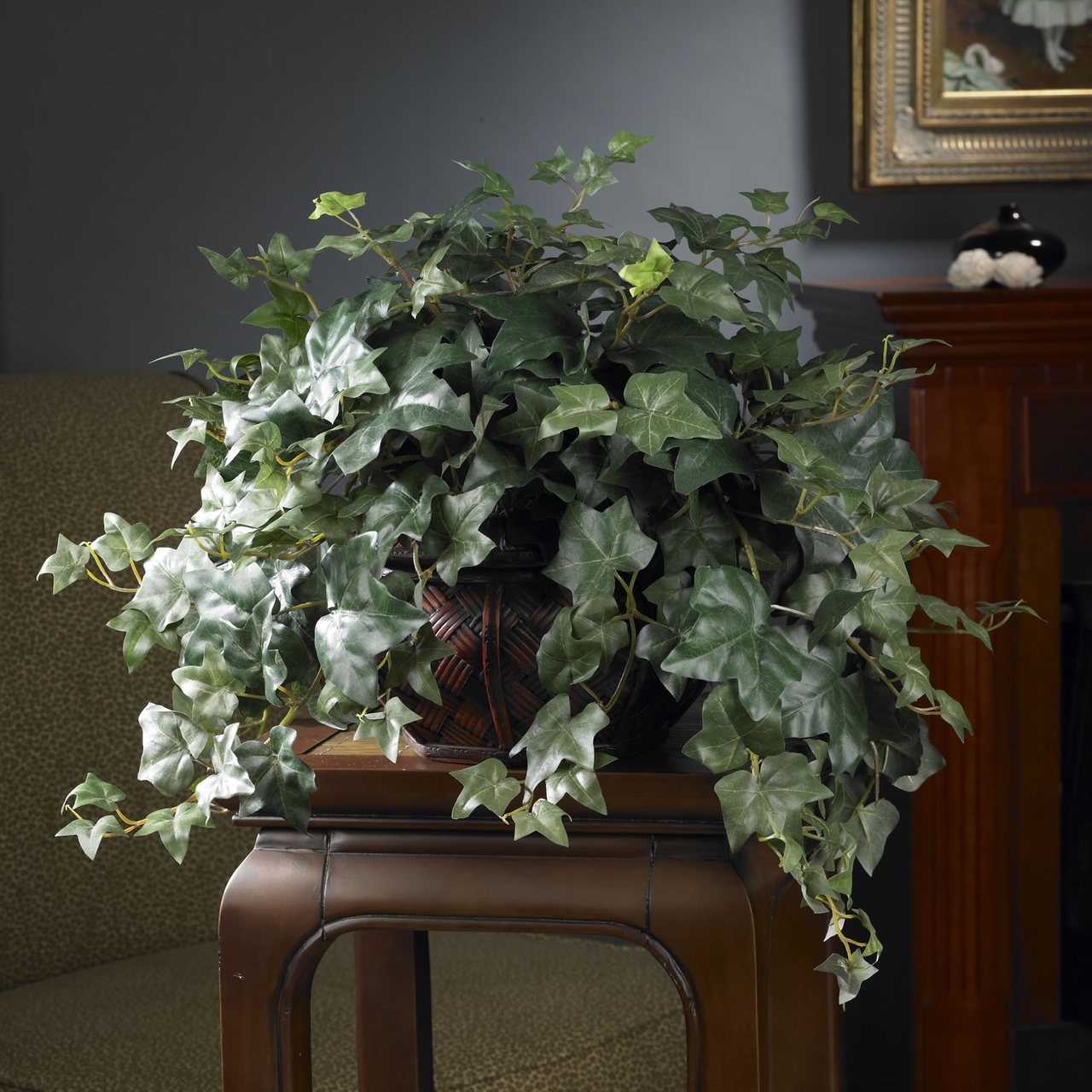 Puff Ivy Silk Artificial Plant w/ Decorative Vase Fake