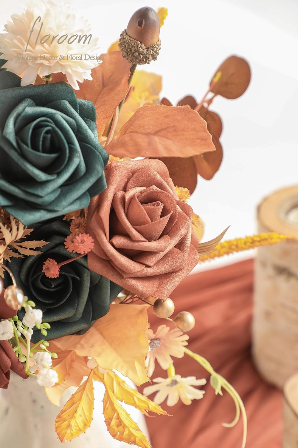 25Pc Artificial Foam Roses Teal Green Terracotta Ombre Wedding Flowers 3″